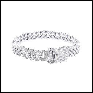 Cuban Link Chain Bracelet Iced Out Hip Hop Jewelry 18k Gold Silver Rhinestone